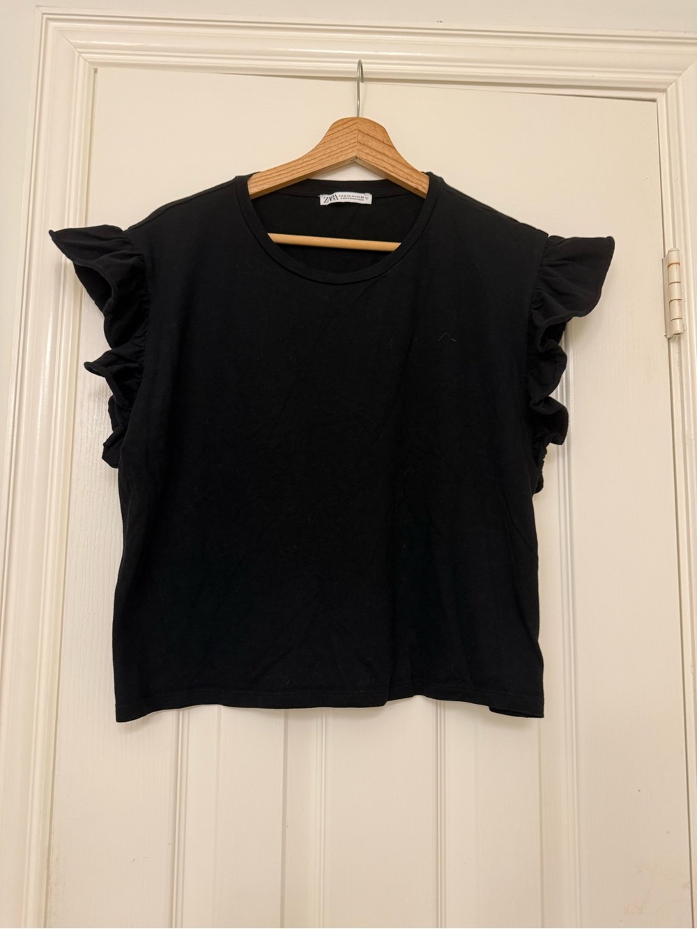 Zara Black Ruffle Sleeve Tee Top